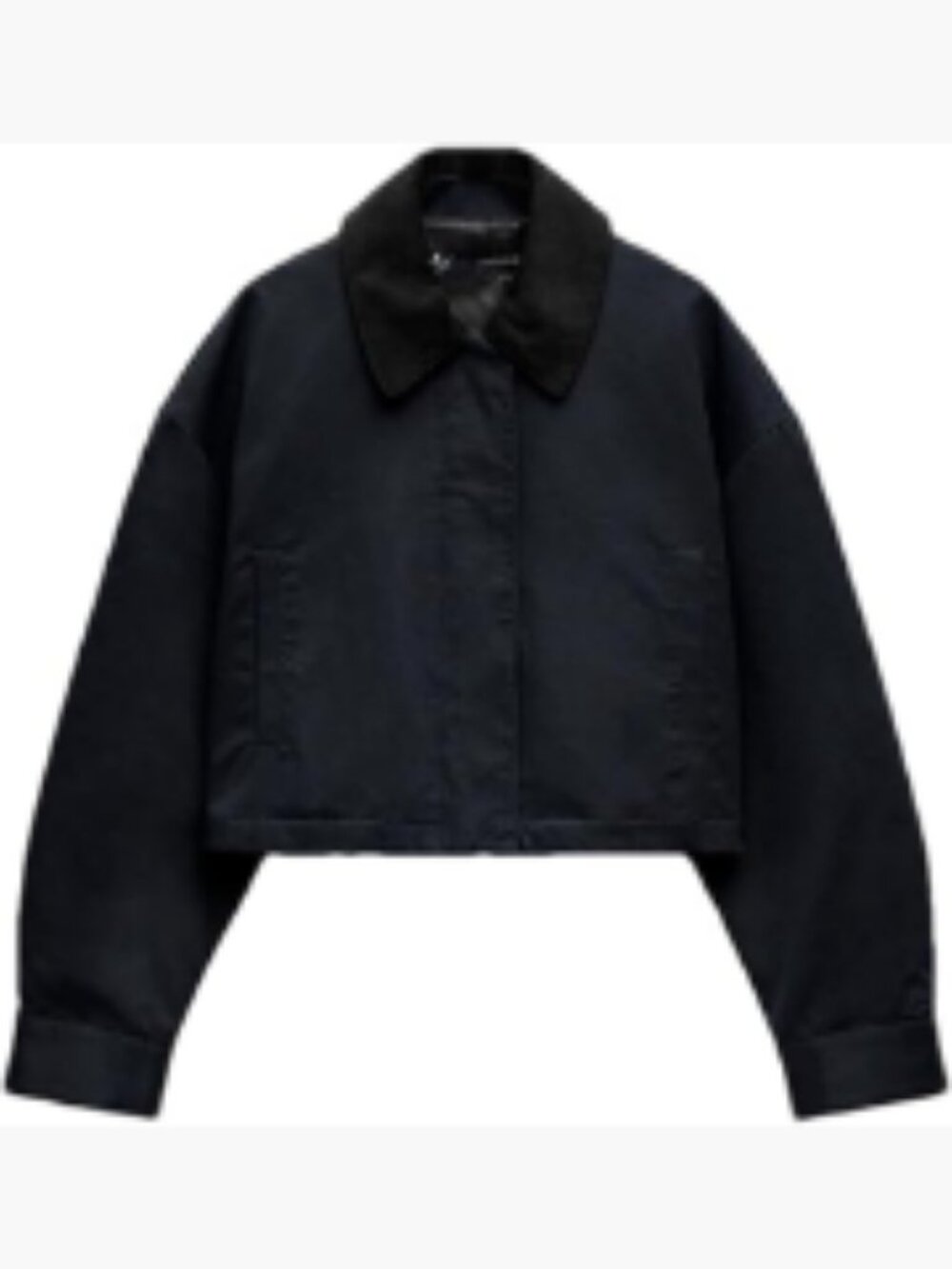 Cropped Corduroy Collar Jacket with Pockets Zip Up Long Sleeve